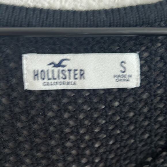 Hollister Black Open Knit Squared Neck Wide Sleeve Top Small - Picture 3 of 6